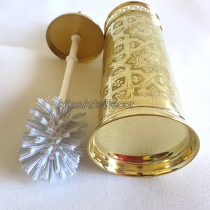 Brass Toilet Brush Holder Freestanding - Moroccan bathroom decor - Handcrafted Antique Brass Toilet Bowl Brush and Plunger Holder.