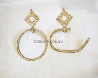 Juego de aro para toalla y portarrollos de papel higiénico de latón, decoración de baño marroquí