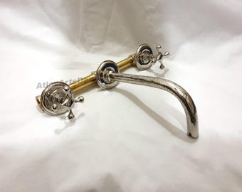 Engraved Silver Wall Mounted Faucet – Vintage Bathroom Vessel Sink Faucet