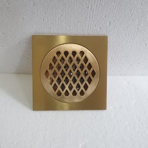 Unlacquered brass shower drain, Brass floor drain, Square Floor Drain in Unlacquered Brass, Shower Floor Drain