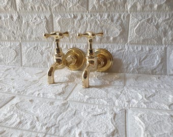 Unlacquered brass wall faucet, Single Handle Wall Faucet, Brass Cold Water Watertap, Water Spigot, Wall Garden Tap,