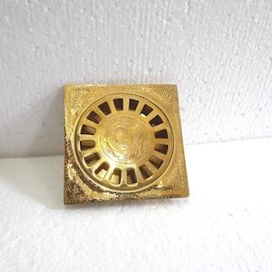 Unlacquered brass shower drain, Brass floor drain, Square Floor Drain in Unlacquered Brass, Shower Engraved Floor Drain