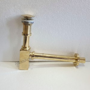 Siphon en P et bouchon d&#39;évier en laiton,Siphon en P en laiton avec drain escamotable,Bouton poussoir,Sortie d&#39;évier en laiton, Bonde de lavabo escamotable