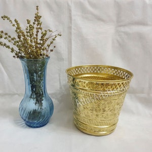 Moroccan Brass Bathroom Trash Can, Unlacquered Brass Trash Can - Etched Brass Engraved Waste Can