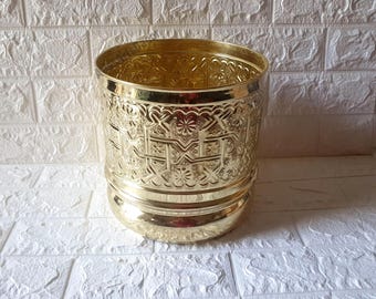 Unlacquered Brass Moroccan Trash Can – Decorative Bathroom Wastebasket