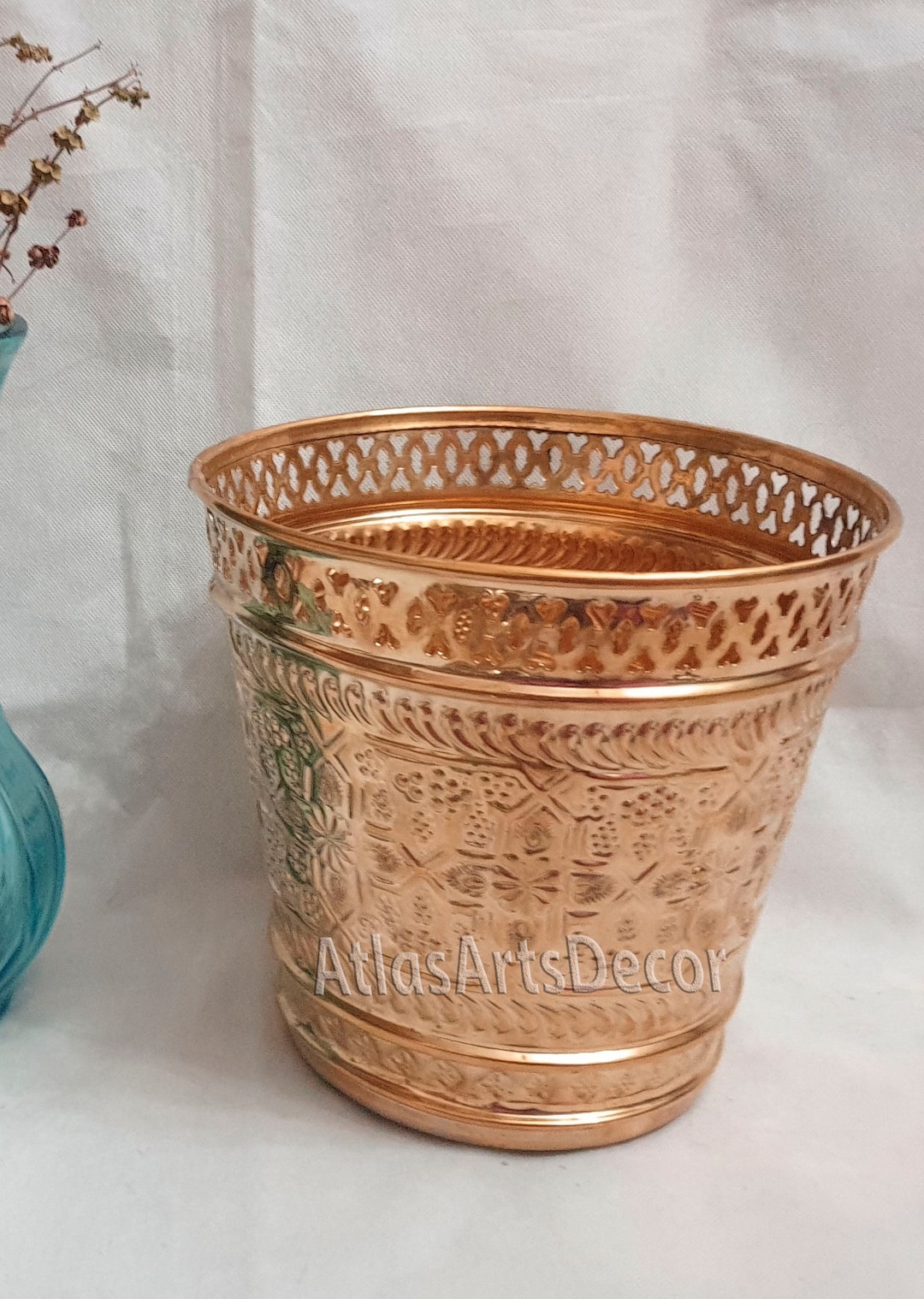 Moroccan Copper Finish Bathroom Trash Can Copper Trash Can Etsy