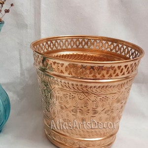 Pattumiera da bagno con finitura in rame marocchino, pattumiera in rame, pattumiera incisa, cestino portaoggetti, pattumiera per carta straccia, WC decorativo