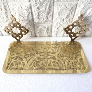 Moroccan Engraved Wall Bathroom Brass Shelf - Wall Mounted Shelving, Floating Shelf for Kitchen, Brass Wall Shelf for Kitchen or Entryway
