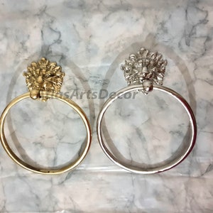 Lion Brass handdoekringhouder - handgemaakte badkamerhanddoekring, leeuwenkop messing handdoekhouder - handgesneden voor badkamer