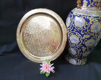 Marokkanisches Messing Teetablett, Großes Serviertablett, Vintage Design
