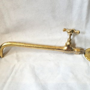 Wall Mounted Engraved Faucet, Unlacquered Brass Bathroom Faucet - Bathroom Vanity faucet , Vintage faucet, Brass Wall mount faucet