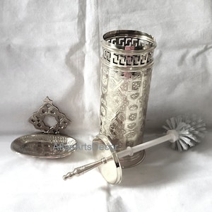 Bathroom Decor, Silver Toilet Brush Holder Freestanding, Silver Bathroom Decor , Toilet Brush Holder Freestnding, Silver Soap Dish