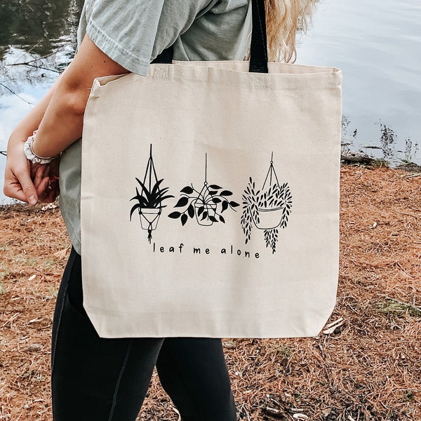 Leaf Me Alone Tote, Reusable Canvas Tote, Floral Tote Bag, Succulent Tote Bag