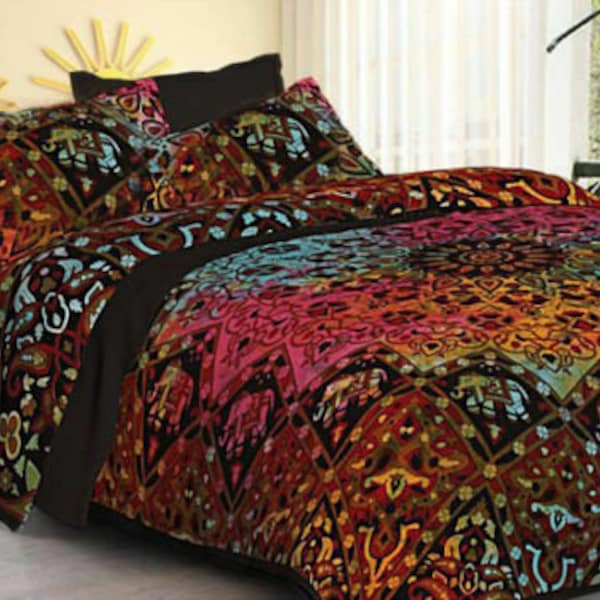 Indischer Stern-Mandala-Bettbezug-Set, Baumwoll-Bettwäsche-Set mit Kissenbezügen, Mandala-Decke, Boho-Donna-Bettbezug, Batikdruck