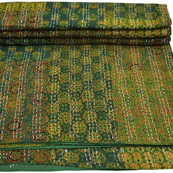 indian cotton kantha quilt Bedding throw sofa coverlet bedspread single/double/king size Handmade vintage blanket patchwork ajrakh print