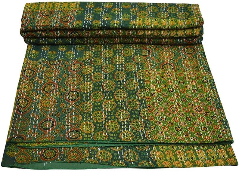 indian cotton kantha quilt Bedding throw sofa coverlet bedspread single/double/king size Handmade vintage blanket patchwork ajrakh print image 1