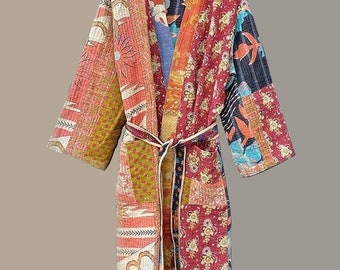 Vintage Luxury Kimono Kantha Robe, Indian multi colour Quilted Dressing Gown, Vintage style, 100% Cotton Assorted Design