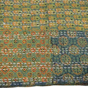 indian cotton kantha quilt Bedding throw sofa coverlet bedspread single/double/king size Handmade vintage blanket patchwork ajrakh print image 2