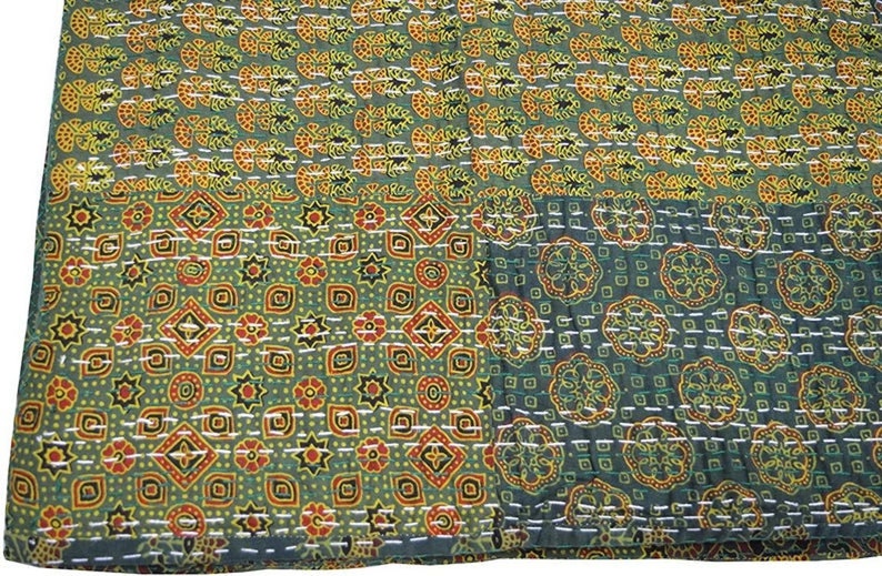 indian cotton kantha quilt Bedding throw sofa coverlet bedspread single/double/king size Handmade vintage blanket patchwork ajrakh print image 2