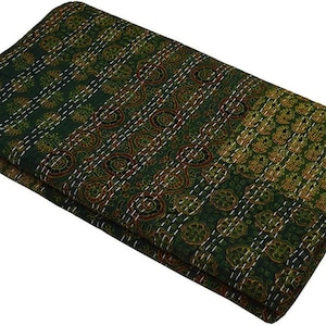indian cotton kantha quilt Bedding throw sofa coverlet bedspread single/double/king size Handmade vintage blanket patchwork ajrakh print image 4