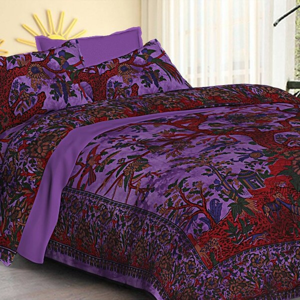 Thai Lotus Elephant Print Duvet Cover Bedding Set