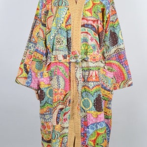 Luxury Kimono Kantha Robe, Indian Patchwork Print, multi colour Quilted Dressing Gown, Vintage style, 100% Cotton Assorted Design