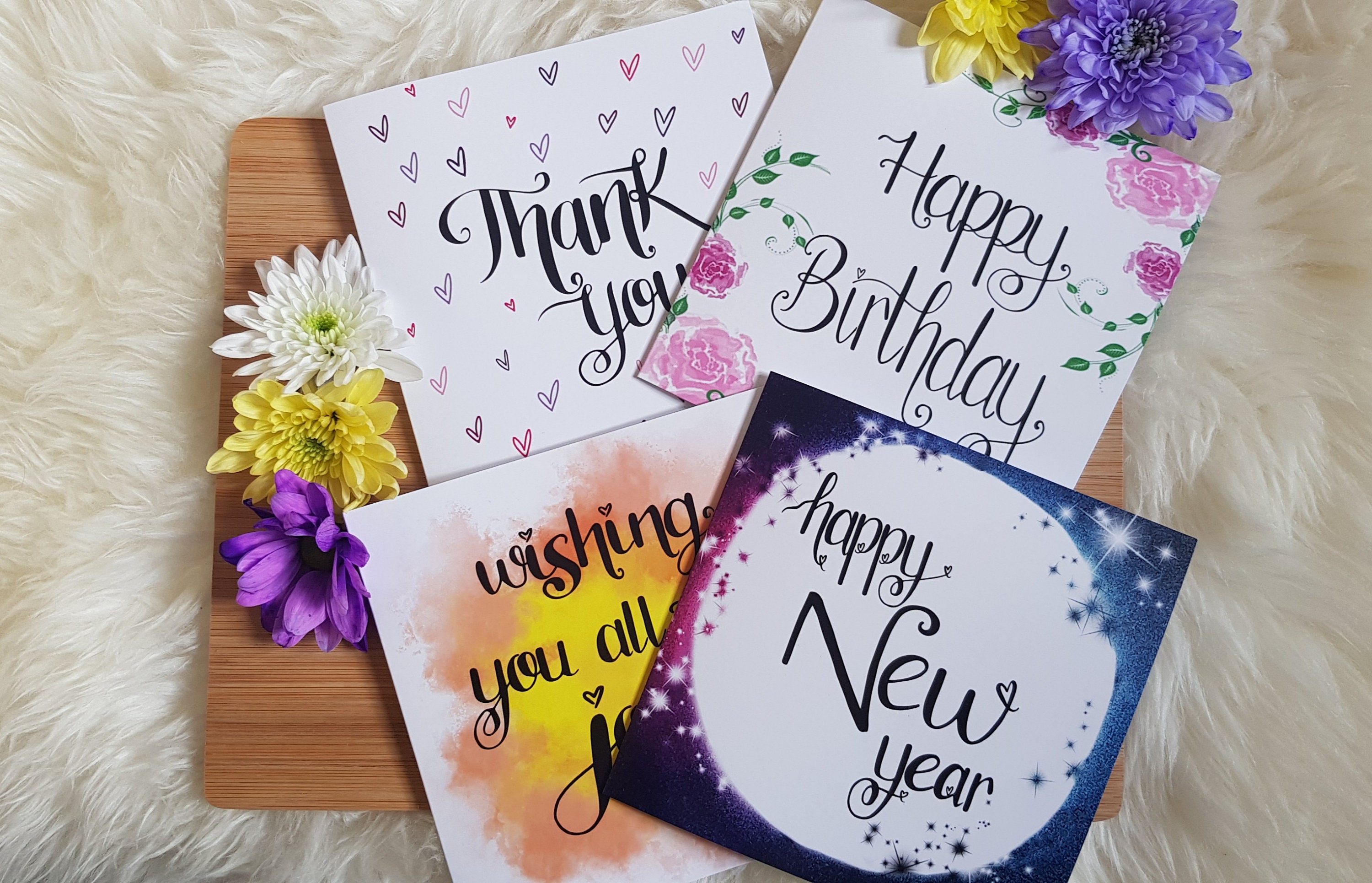 Thank you greeting card hand designed recycled materials