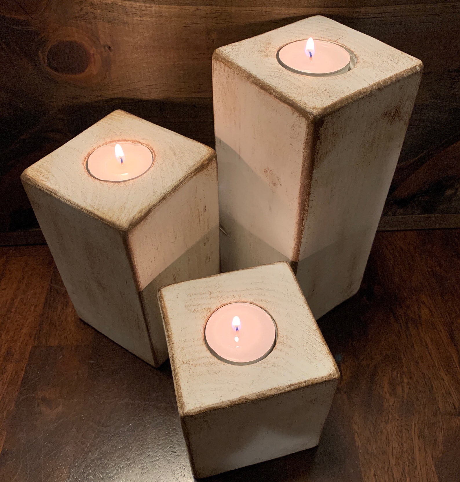 Rustic 4x4 Tea Light Candle Holder Gifts for Tabletop or Etsy