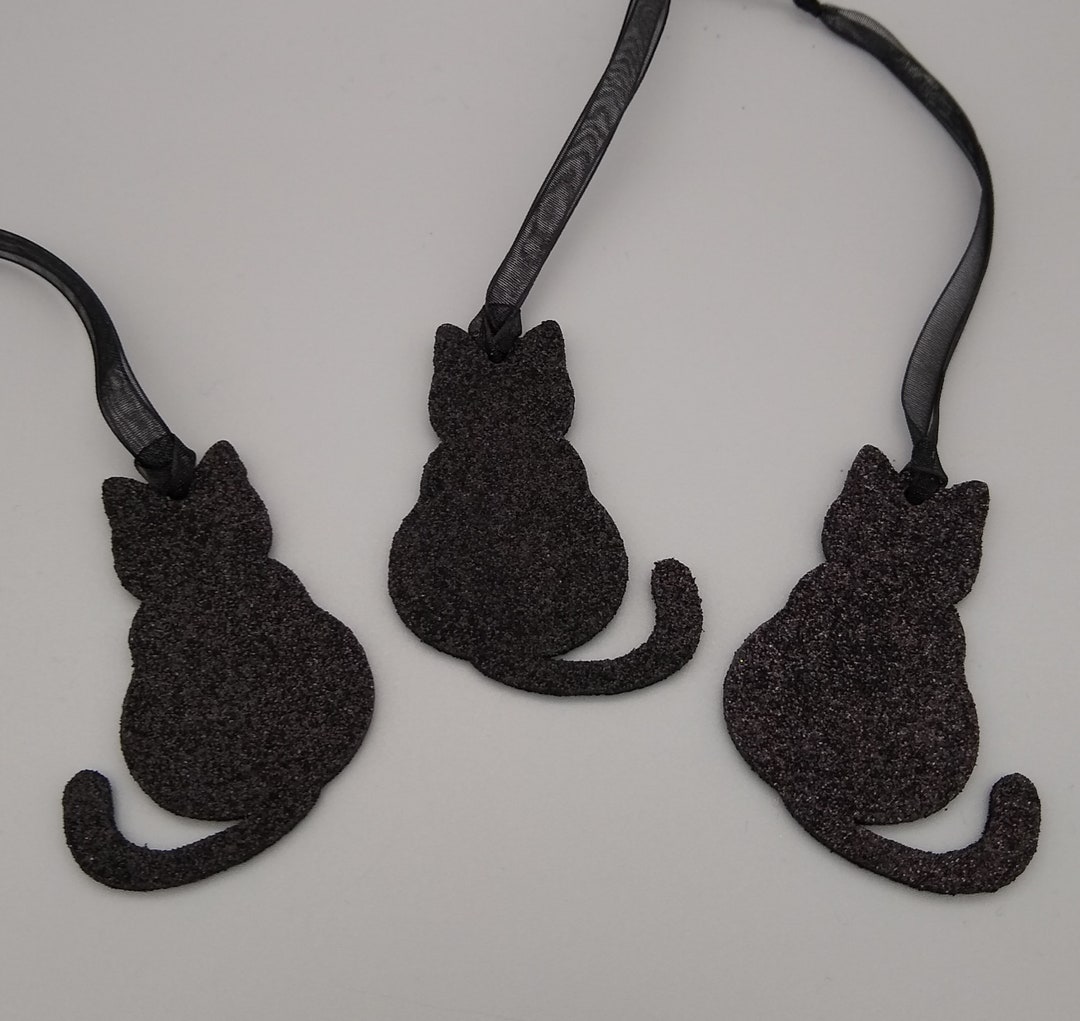 Black Cat Christmas Tree Decorations Black Wooden Cats Set of 3 Black