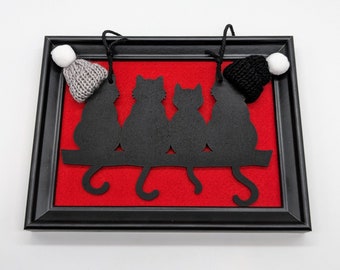 Four Cats Winter Hats | Cat Christmas Tree | Gifts For Cat Lovers | Cat Family Decoration | Secret Santa Gifts | Gifts Under 10