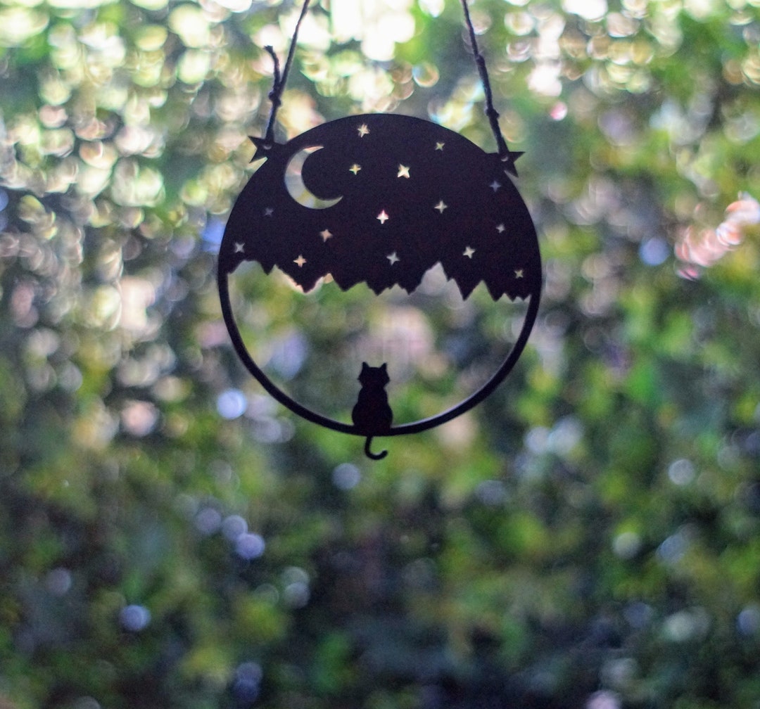 The Cat and the Crescent Moon - Black Cat Wooden Silhouette Decoration ...