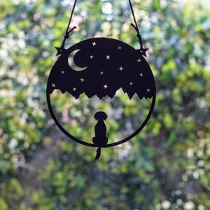De hond en de wassende maan silhouetkunst | Decoratie hond maan en sterren | Cadeaus voor hondenliefhebbers | Vaderdagcadeau hond vader