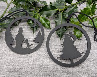 The Curious Cats - Whimsical Black Cat Christmas Decorations | Cat Baubles | Pair of Black Cat Christmas Tree Ornaments