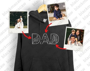 Father's Day Gifts, Personalised Embroidered Hoodie, Custom Portrait Outline Hoodie, Memorable Gifts for Dad, Emotional Father's Day Gifts