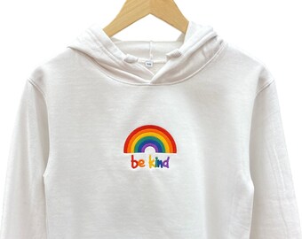 Embroidered LGBTQ Cropped Hoodie, Pride Month 2023, Be Kind Rainbow Embroidered Hoodie, Pride 2023, Gay Pride Hoodie