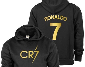 CR7 Hoodie Boys Ronaldo Football Gift Kids Gold Front and Back Print Cristiano Hoody 5-13 Yrs