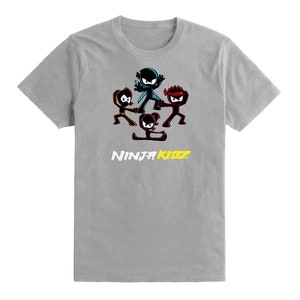 Kids Team Boys Girls Ninja Kidz Tv Gaming T-Shirt Childrens Funny Gift Tee Top Heather Grey