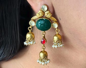 Elegant Jadau Kundan 925 Silver Earrings