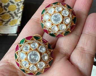 Moissanite Polki Studs/ Kundan Earrings