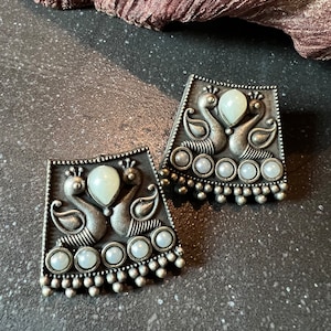 Antique Peacock Earrings/ Handcrafted Studs/ Indian Studs/ Brass Studs/ Antique Studs/ Oxidised Studs