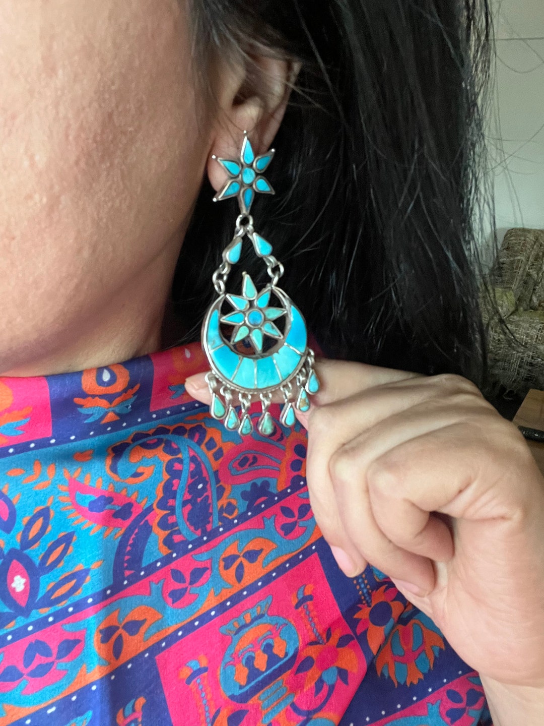 Sterling 925 Silver Turquoise Earrings/ Real Silver Earrings Etsy