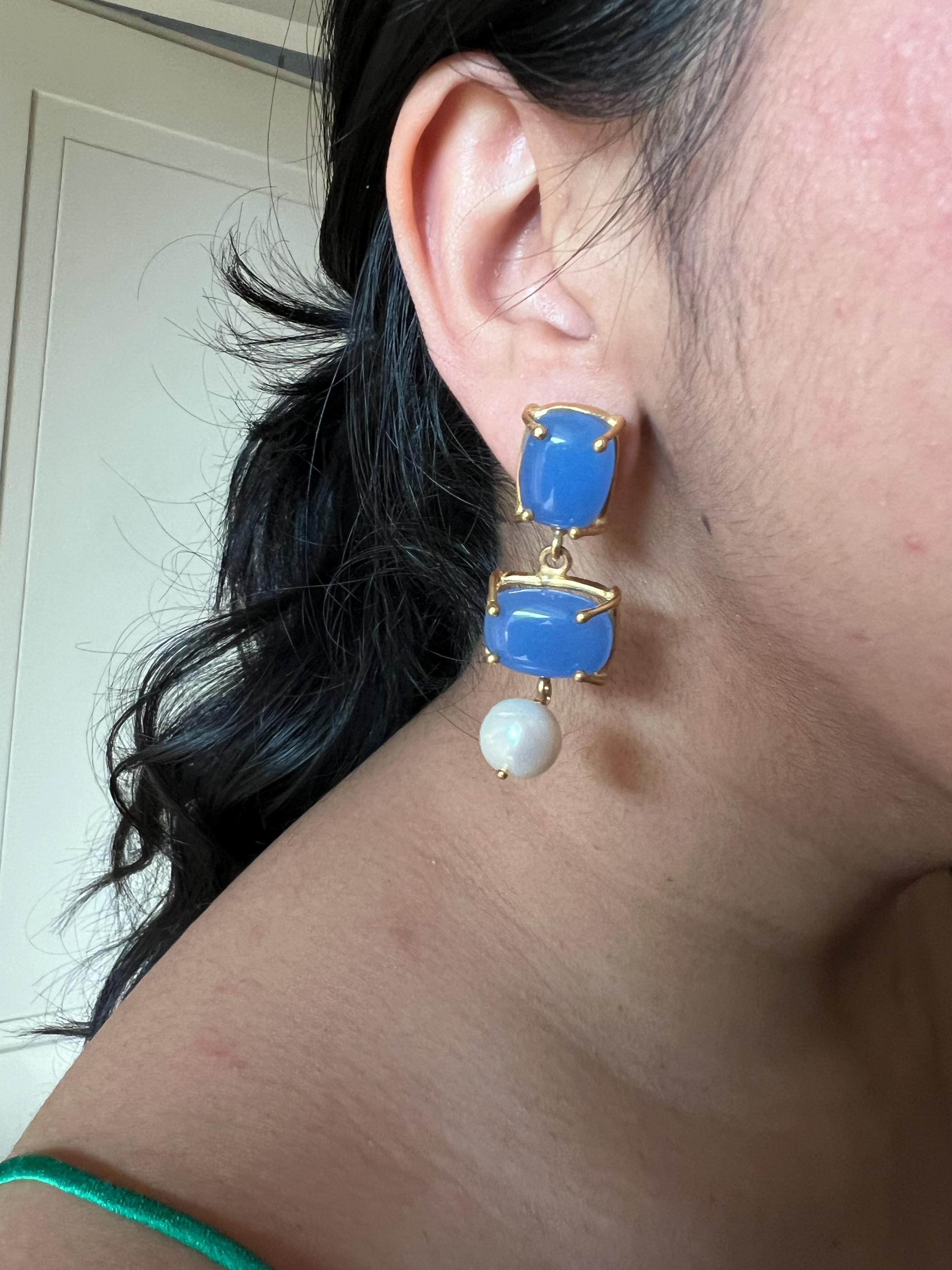 Orecchini con pietra preziosa di calcedonio blu, orecchini placcati in oro, bellissimi orecchini a gancio, orecchini da donna in saldo, regali di