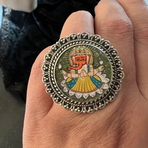 Hand-Painted Ganesha Ring - Authentic Artistry from Jaisalmer, Rajasthan