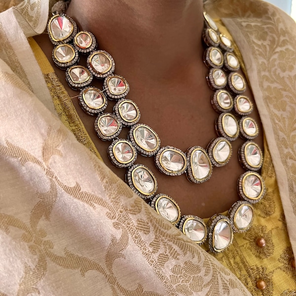 High Quality Uncut Polki Kundan Necklace with Earrings/ Wedding Necklace Set/ Sabyasachi Inspired Kundan Jewellery/ Indian Kundan Jewellery