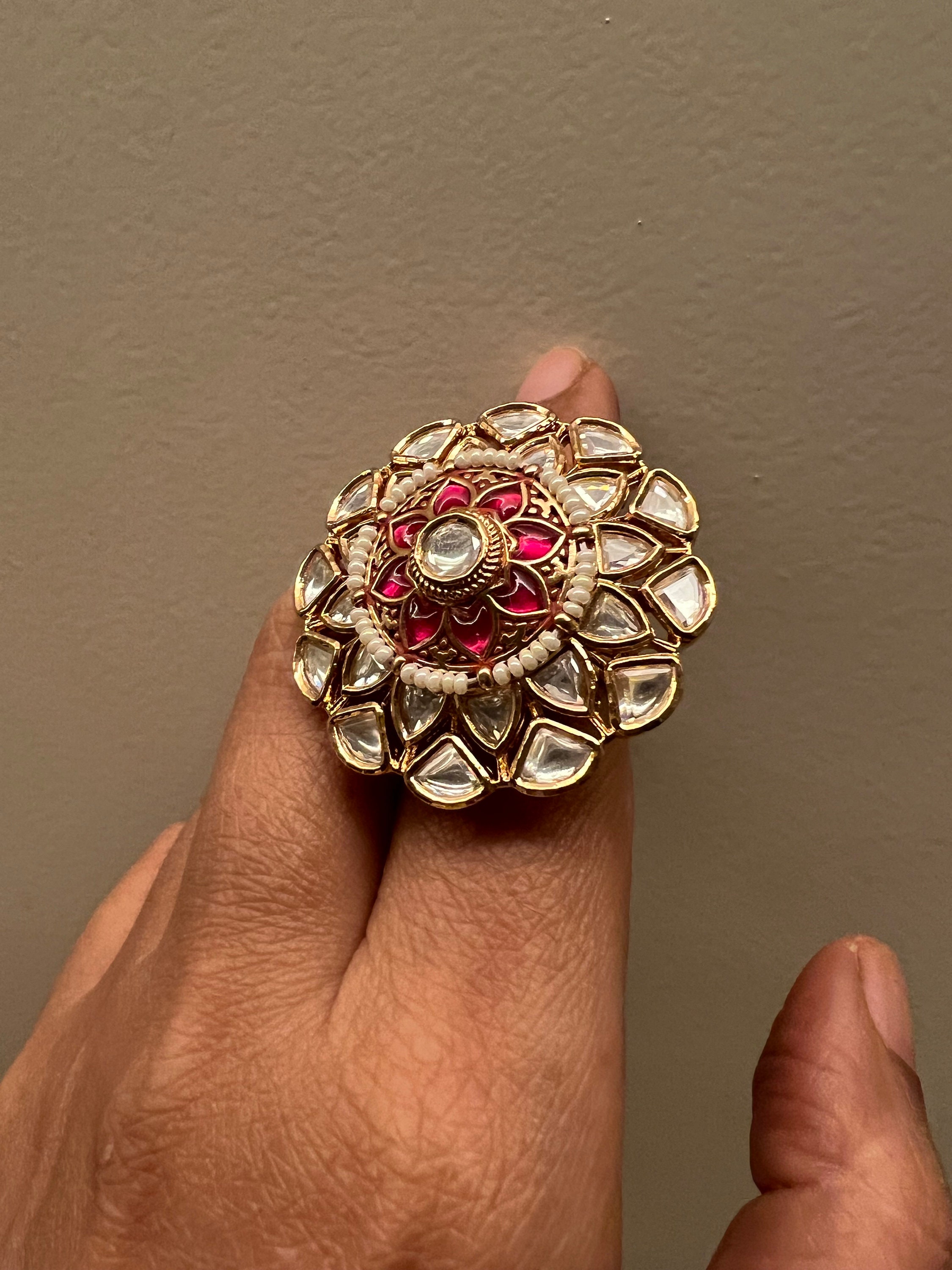 Kundan Pink Flower Ring/ Wedding Ring/ Bridal Ring/ Indian Kundan Ring/  Bollywood Jewellery - Etsy