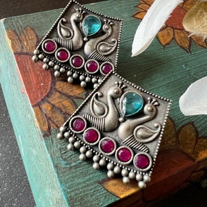 Antique Peacock Earrings/ Handcrafted Studs/ Indian Studs/ Brass Studs/ Antique Studs/ Oxidised Studs