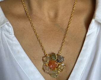 Designer Natural Gemstones PendantNecklace/ Prong Setting Necklace