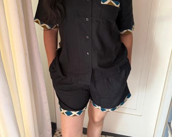 Designer Indian Print Cotton Night Suit - (Shirt and Shorts) Set of Two