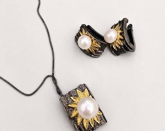 Zestaw naszyjników z perłami SHIVKA ze srebra próby 925 | Eleganckie wykończenie rodowane