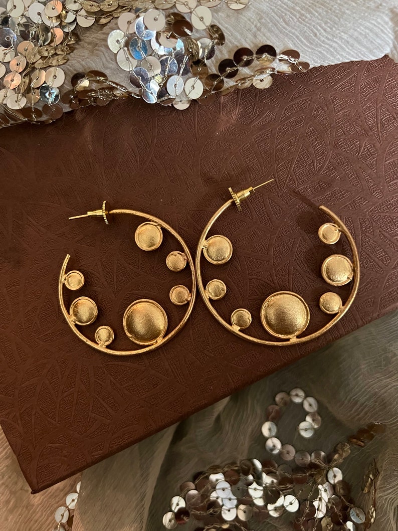 Designer Gold Tone Hoops/ Statement Hoops/ Stylish Hoops/ Hoop Earrings/ Fashion Earrings image 2